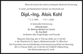 Traueranzeige von Alois Kohl von Süddeutsche Zeitung