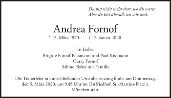 Traueranzeige von Andrea Fornof von Süddeutsche Zeitung
