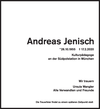Traueranzeige von Andreas Jenisch von Süddeutsche Zeitung