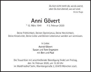 Traueranzeige von Anni Gövert von Süddeutsche Zeitung