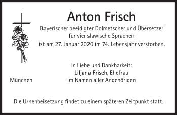 Traueranzeige von Anton Frisch von Süddeutsche Zeitung