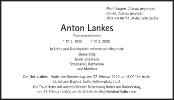 Traueranzeige von Anton Lankes von Süddeutsche Zeitung