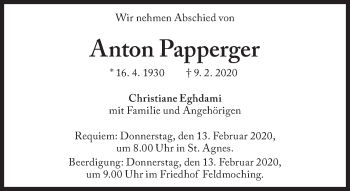 Traueranzeige von Anton Papperger von Süddeutsche Zeitung