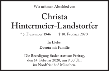 Traueranzeige von Christa Hintermeier-Landstorfer von Süddeutsche Zeitung