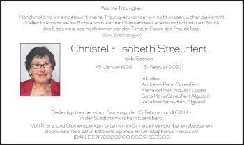 Traueranzeige von Christel Elisabeth Streuffert von Süddeutsche Zeitung