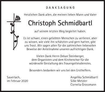 Traueranzeige von Christoph Schmidbartl von Süddeutsche Zeitung