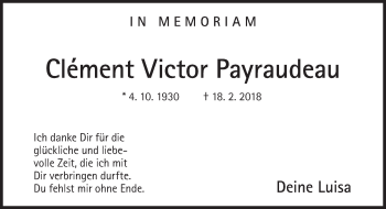 Traueranzeige von Clément Victor Payraudeau von Süddeutsche Zeitung
