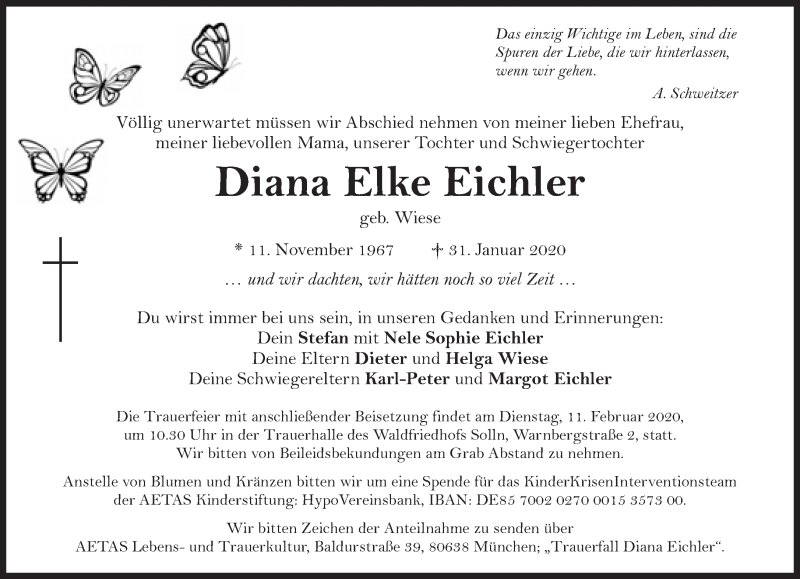  Traueranzeige für Diana Elke Eichler vom 08.02.2020 aus Süddeutsche Zeitung