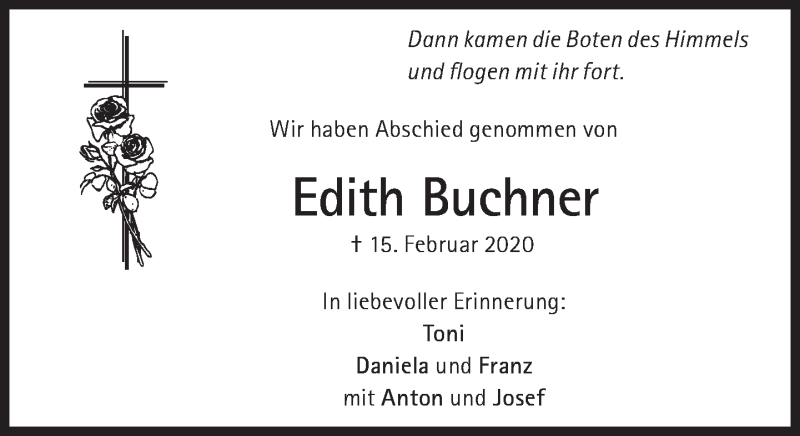  Traueranzeige für Edith Buchner vom 29.02.2020 aus Süddeutsche Zeitung