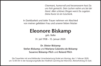 Traueranzeige von Eleonore Biskamp von Süddeutsche Zeitung