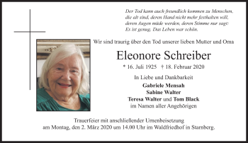 Traueranzeige von Eleonore Schreiber von Süddeutsche Zeitung
