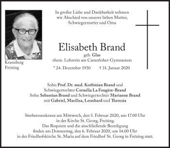 Traueranzeige von Elisabeth Brand von Süddeutsche Zeitung