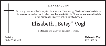 Traueranzeige von Elisabeth Vogl von Süddeutsche Zeitung