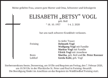 Traueranzeige von Elisabeth Vogl von Süddeutsche Zeitung