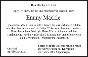 Traueranzeige von Emmy Mäckle von Süddeutsche Zeitung