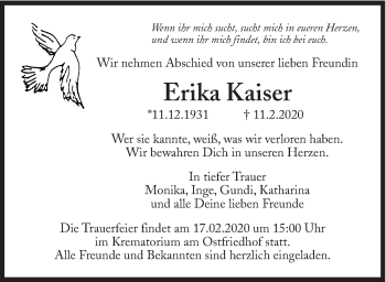 Traueranzeige von Erika Kaiser von Süddeutsche Zeitung