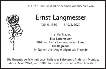 Traueranzeige von Ernst Langmesser von Süddeutsche Zeitung