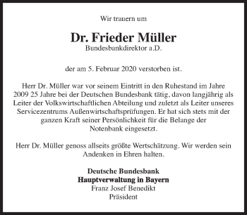 Traueranzeige von Frieder Müller von Süddeutsche Zeitung