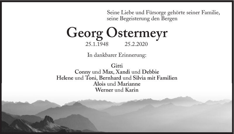  Traueranzeige für Georg Ostermeyr vom 28.02.2020 aus Süddeutsche Zeitung