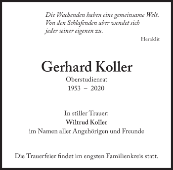 Traueranzeige von Gerhard Koller von Süddeutsche Zeitung