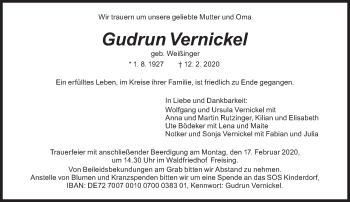 Traueranzeige von Gudrun Vernickel von Süddeutsche Zeitung