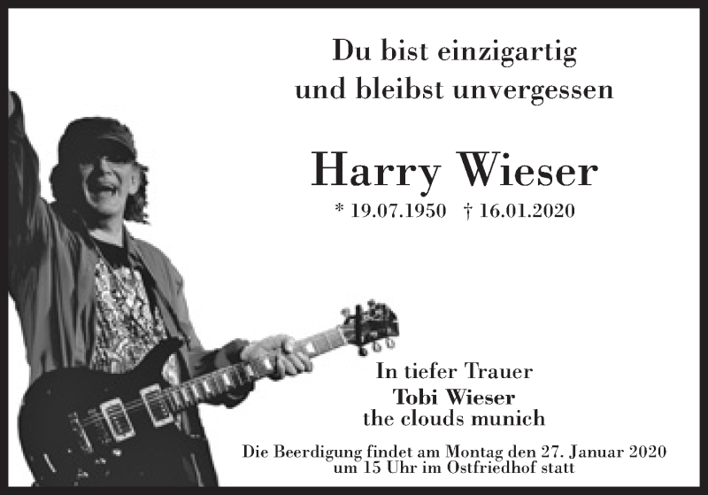  Traueranzeige für Harry Wieser vom 25.01.2020 aus Süddeutsche Zeitung