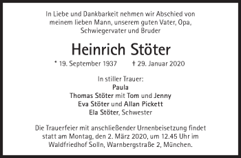 Traueranzeige von Heinrich Stöter von Süddeutsche Zeitung