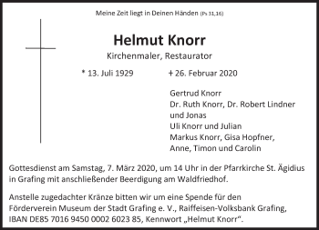 Traueranzeige von Helmut Knorr von Süddeutsche Zeitung