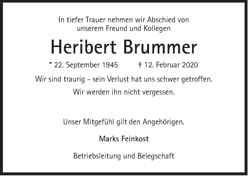  Traueranzeige für Heribert Brummer vom 15.02.2020 aus Süddeutsche Zeitung
