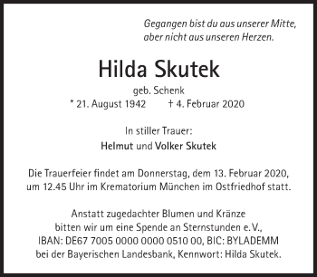 Traueranzeige von Hilda Skutek von Süddeutsche Zeitung