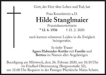 Traueranzeige von Hilde Stanglmaier von Süddeutsche Zeitung