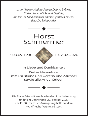 Traueranzeige von Horst Schmermer von Süddeutsche Zeitung