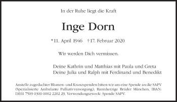 Traueranzeige von Inge Dorn von Süddeutsche Zeitung