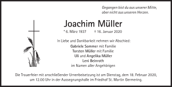 Traueranzeige von Joachim Müller von Süddeutsche Zeitung