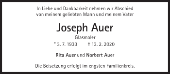 Traueranzeige von Joseph Auer von Süddeutsche Zeitung