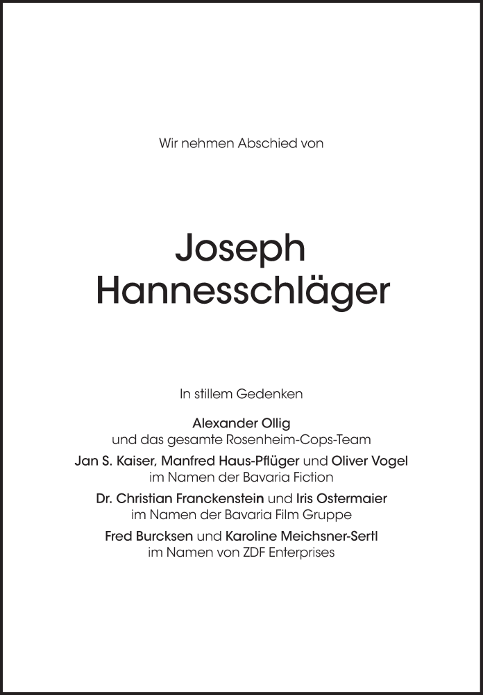  Traueranzeige für Joseph Hannesschläger vom 21.01.2020 aus Süddeutsche Zeitung