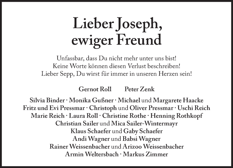  Traueranzeige für Joseph Vilsmaier vom 14.02.2020 aus Süddeutsche Zeitung
