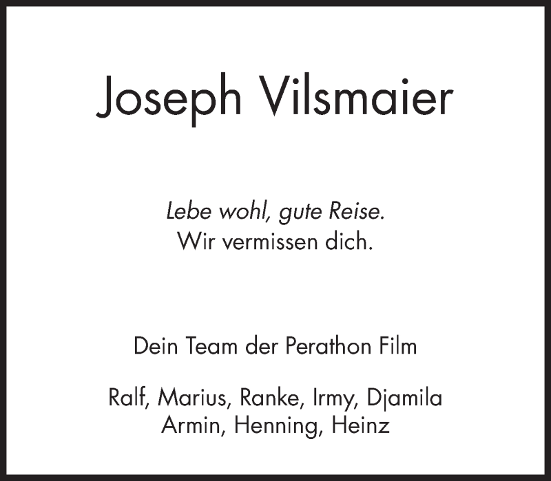  Traueranzeige für Joseph Vilsmaier vom 15.02.2020 aus Süddeutsche Zeitung