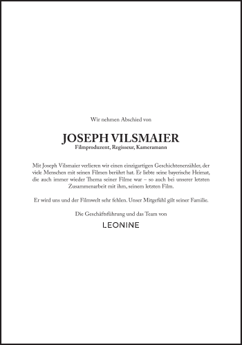 Traueranzeige von Joseph Vilsmaier von Süddeutsche Zeitung