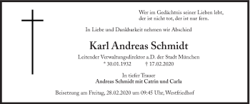 Traueranzeige von Karl Andreas Schmidt von Süddeutsche Zeitung