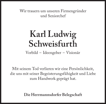 Traueranzeige von Karl Ludwig Schweisfurth von Süddeutsche Zeitung