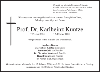 Traueranzeige von Karlheinz Kuntze von Süddeutsche Zeitung