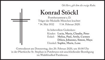 Traueranzeige von Konrad Stöckl von Süddeutsche Zeitung