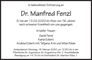 Traueranzeige von Manfred Fenzl von Süddeutsche Zeitung