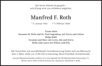 Traueranzeige von Manfred F. Roth von Süddeutsche Zeitung