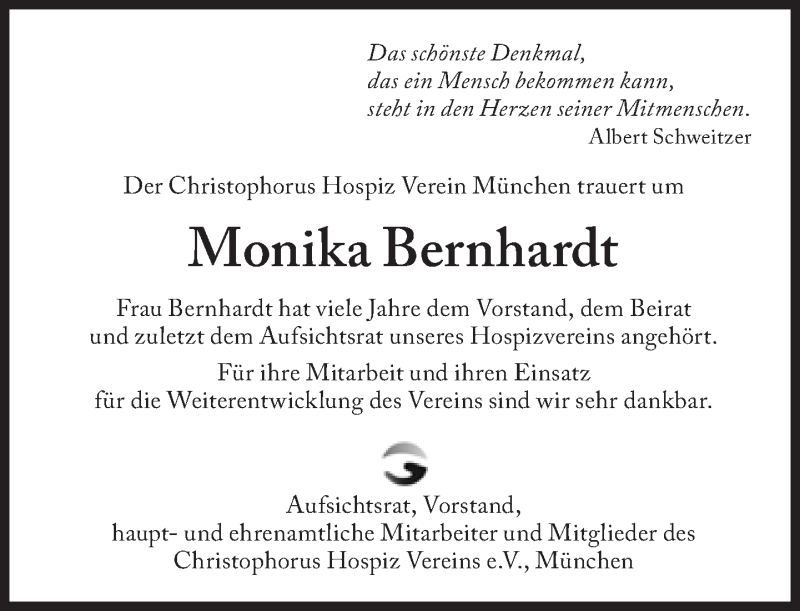  Traueranzeige für Monika Bernhardt vom 31.01.2020 aus Süddeutsche Zeitung