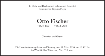 Traueranzeige von Otto Fischer von Süddeutsche Zeitung