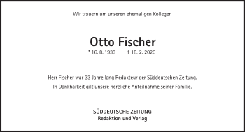 Traueranzeige von Otto Fischer von Süddeutsche Zeitung