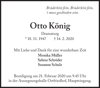 Traueranzeige von Otto König von Süddeutsche Zeitung