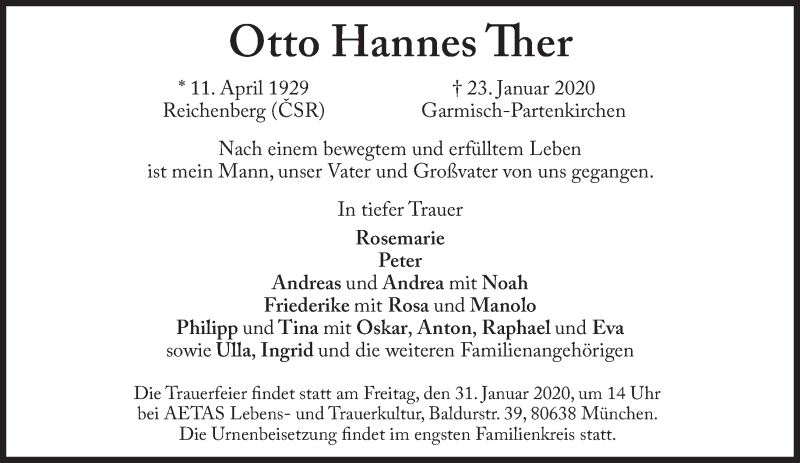 Traueranzeige für Otto Hannes Ther  vom 25.01.2020 aus Süddeutsche Zeitung